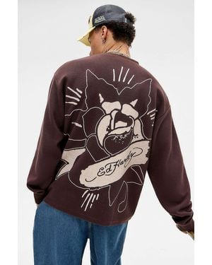 Ed Hardy Uo Exclusive Brown Rose Long Sleeve Waffle T-shirt