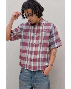 BDG Check Embroidered Linen Shirt - Purple
