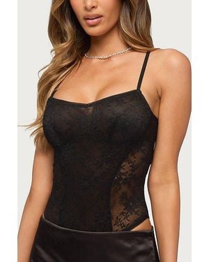 Edikted Carinna Sheer Lace Cutout Bodysuit - Black