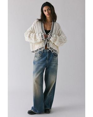The Ragged Priest Blast Distressed Cable Knit Cardigan - Blue