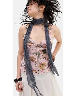 Urban Outfitters Uo Lace Tassle Skinny Scarf - Grey
