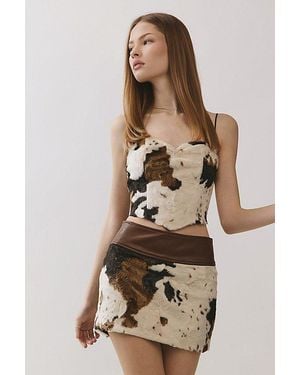 Personal Code Cow Print Faux Fur Cami With Pu Contrast - Natural