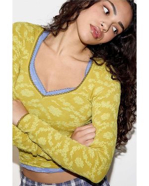 Out From Under Tammy Textured Long Sleeve Top Xs At Urban Outfitters - Yellow