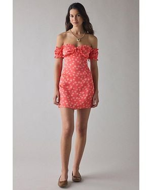 Glamorous Coral Daisy Milkmaid Off-The-Shoulder Mini Dress - Red