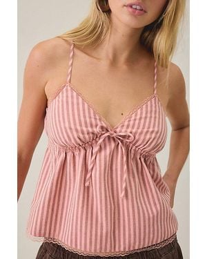 Kimchi Blue Miley Tie-Front Lace Trim Babydoll Cami - Pink