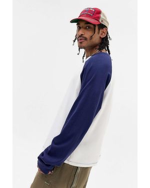 BDG Ecru & Navy Raglan Long Sleeve T-shirt - Blue