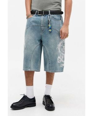 Ed Hardy Uo Exclusive Mid Blue Panelling Jorts
