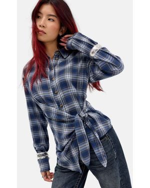 BDG Luca Check Side Tie Shirt - Blue