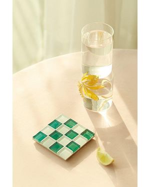 Subtle Studios Chocolate Checkered Glass Tile Coaster - Yellow
