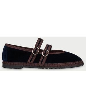 Flabelus Mae Strappy Velvet Mary Jane Flat - Black