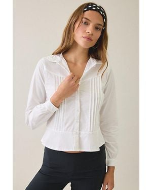 Motel Witaya Pintuck Peplum Button-Down Shirt - White