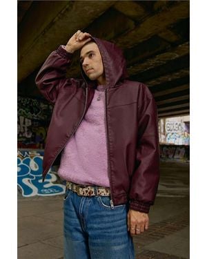 BDG Burgundy Silvio Faux Leather Skate Hoodie - Brown