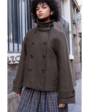 BDG Double Breasted Wool Coat Jacket - Black