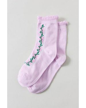 Urban Outfitters Embroidered Flower Chain Lettuce Edge Socks - Pink