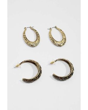 Silence + Noise Silence + Noise Metal Etched Hoop Earrings 2-pack - White