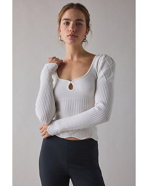 Kimchi Blue Joanie Square Neck Puff Sleeve Cropped Sweater - Gray