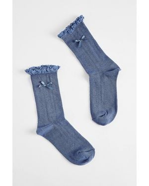 Out From Under Pointelle Bow Socks - Blue