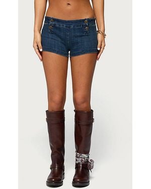 Edikted Sashe Stretchy Denim Shorts - Blue