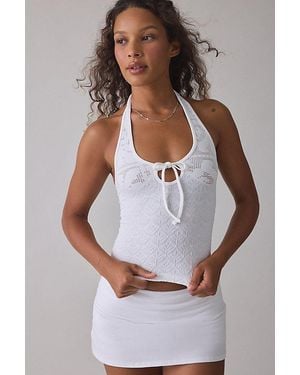 Out From Under Lue Jacquard Seamless Knit Halter Top - White