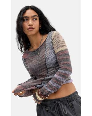 Urban Outfitters Uo Spacedye Whipstitch Asymmetric Knit Jumper Xs At - Grey