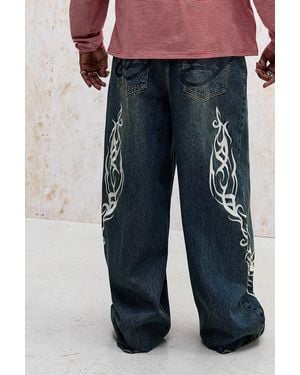 Ed Hardy Uo Exclusive Tattoo Embroidered Jeans - Blue