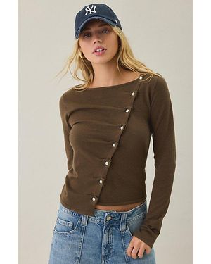 BDG Sutton Slanted Asymmetric Button Cardigan - Brown