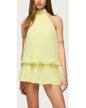 Edikted Kortney Chiffon High Neck Mini Dress - Yellow