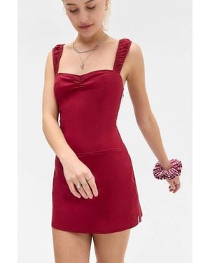 Kimchi Blue Linen Skorted Romper - Red