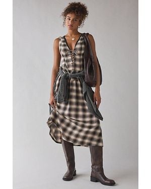 Urban Outfitters Uo Perfectly Plaid Lace-Up Ruffle Midi Dress - Multicolor