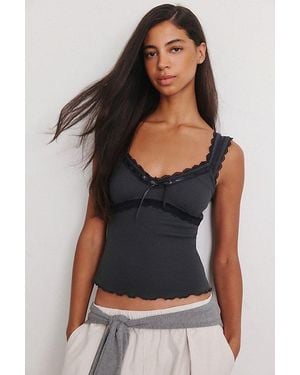 BDG Eliza Ribbon + Lace Trim Tank Top - Black