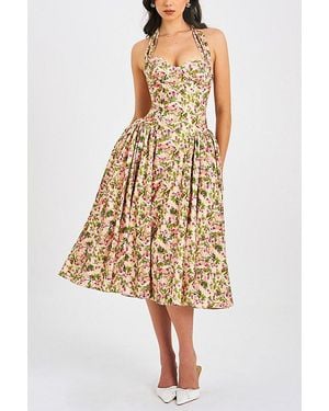 Miss Circle Niya Floral Linen Halter Maxi Dress - Multicolor