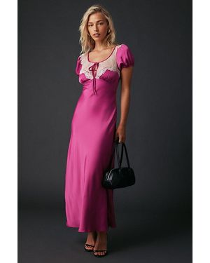 Kimchi Blue Romantic Sheer Lace Trim Satin Slip Maxi Dress - Black