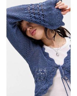 Urban Outfitters Uo Rhodes Stitchy Tie-front Cardigan - Blue