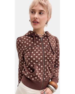 Silence + Noise Silence + Noise Polka Dot Fitted Zip-through Hoodie - Brown
