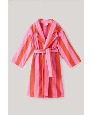 Homeys Striped Cotton Robe - Red