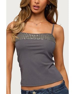 Edikted Shakked Sequin Tank Top - Gray