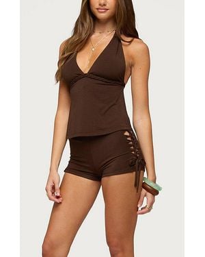 Edikted Jilly Braided Cutout Micro Shorts - Brown
