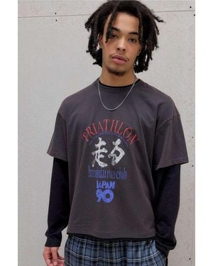 Urban Outfitters Uo Black Triathlon Double Layer T-shirt - Blue