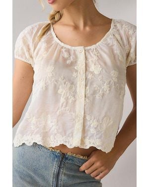 Kimchi Blue Meadow Short Sleeve Lace Bed Jacket - White