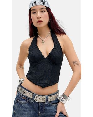 Out From Under Hot Stuff Broderie Halter Top - Black