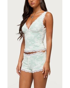Edikted Amanu Sequin Lace Micro Shorts - Blue