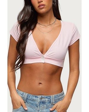 Edikted Cecey Button Up Crop Top - Pink