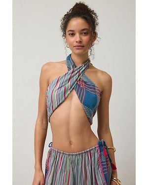 Out From Under Beach Bum Twisted Tie Halter Wrap Top - Blue