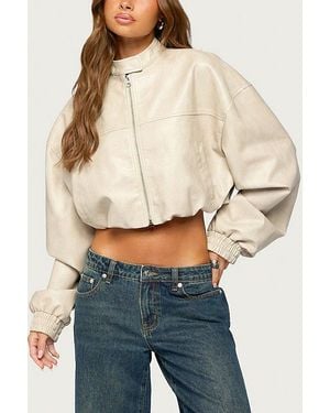 Edikted Naeva Cropped Faux Leather Jacket - Blue