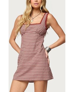 Edikted Clarren Lacey Gingham Mini Dress - Red
