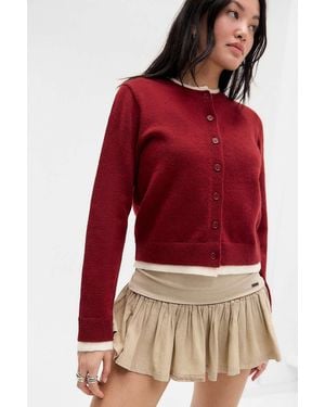 BDG Preppy Double Layer Plain Cardigan - Red