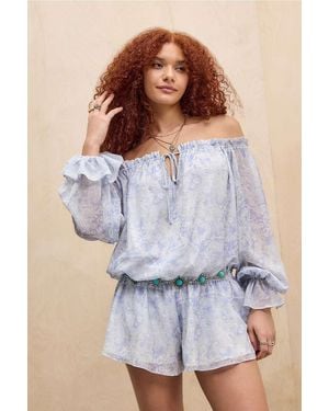Kimchi Blue Penelope Blouson Sleeve Romper - Blue