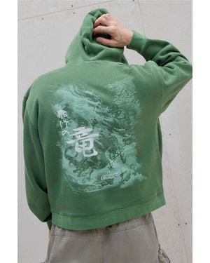 Urban Outfitters Uo Green Grunge Dragon Zip Hoodie