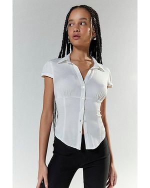 Silence + Noise Sophie Satin Button-Up Shirt Top - White