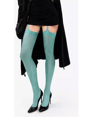 LECHERY Lechery Long Thin Spaghetti Strap Shiny Pantyhose Tights - Green